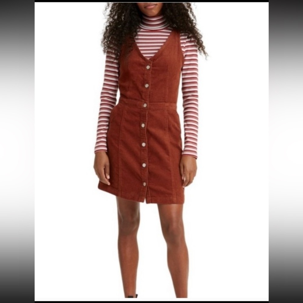 Levis Corduroy Mini Dress Burnt Orange/Brown Button Up Womens size M - Picture 2 of 10